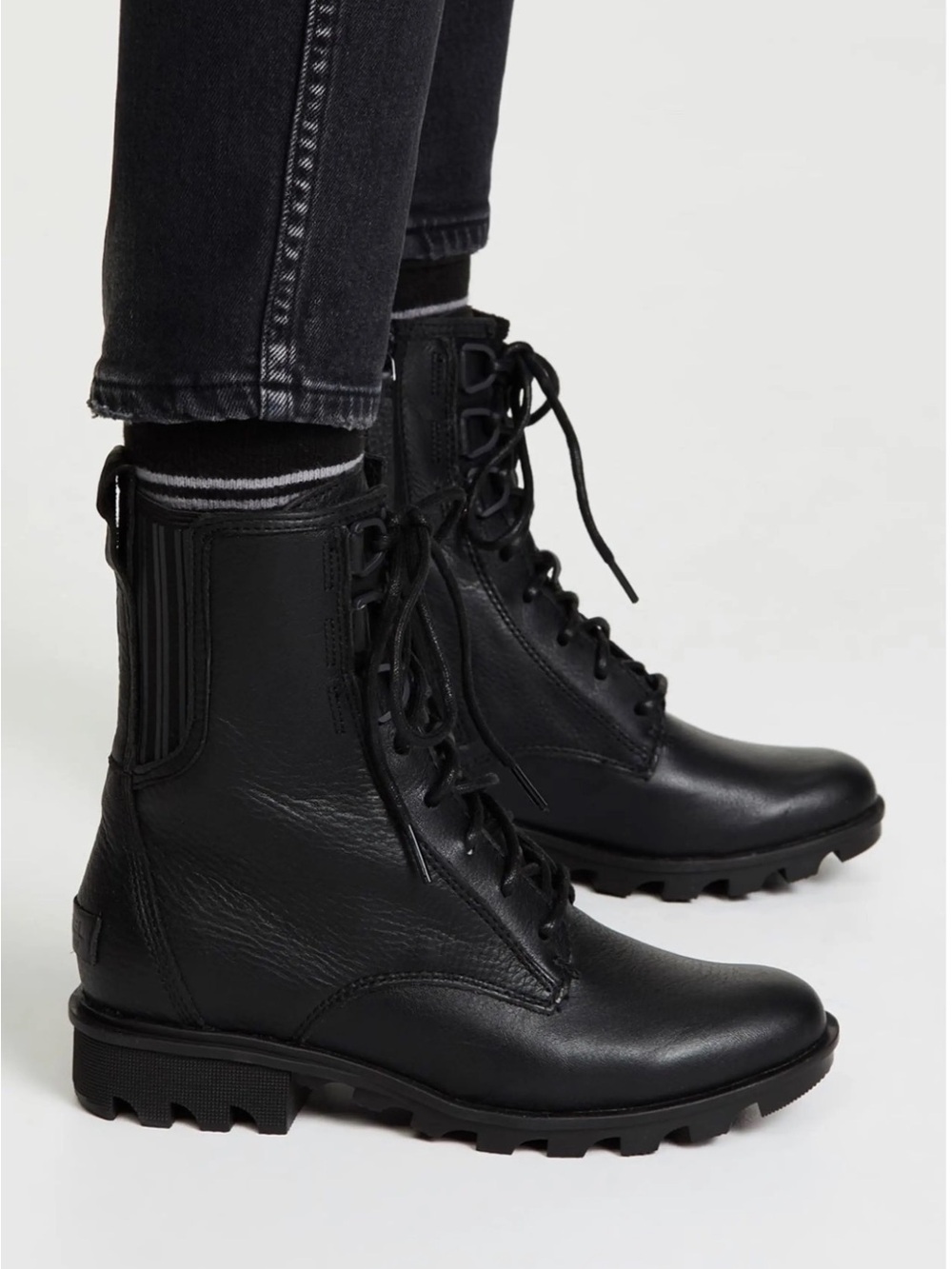 Sorel Phoenix Black Waterproof Leather Lace-Up Side Zip Combat Boots Size 8